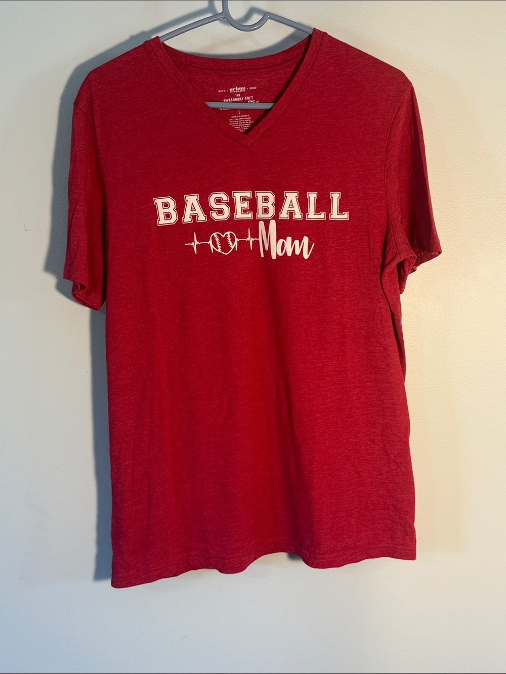 Amazon Red "Baseball Mom" Short Sleeve V-Neck Tee